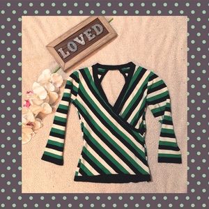 Striped silk wrap sweater with back cut out